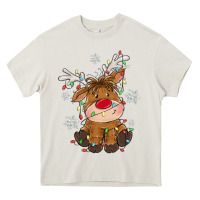 Cream Christmas reindeer Heavy Core Tee - MaliasSmallBusiness