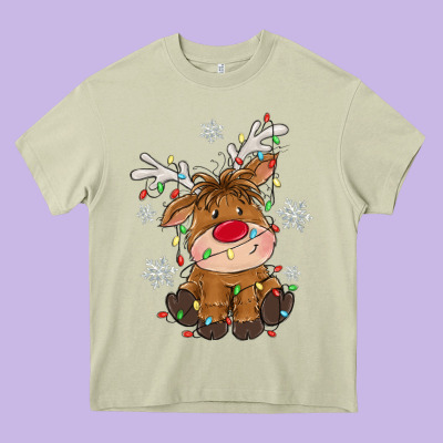 Christmas Reindeer Heavy Core Tee Designed By Maliassmallbusiness