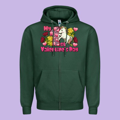My First Valentine's Day Unicorn Zipper Hoodie Designed By Fadigitalartstudio