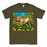 Army Green Western Charolais Bull With Sunflowers Classic Tee - LillyAllenDesigns