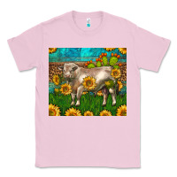 Bubblegum Pink Western Charolais Bull With Sunflowers Classic Tee - LillyAllenDesigns