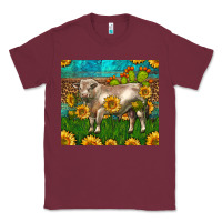 Burgundy Western Charolais Bull With Sunflowers Classic Tee - LillyAllenDesigns