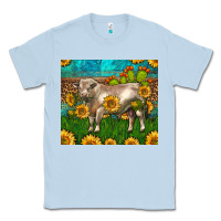 Dusty Blue Western Charolais Bull With Sunflowers Classic Tee - LillyAllenDesigns