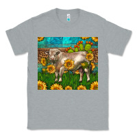 Heather Grey Western Charolais Bull With Sunflowers Classic Tee - LillyAllenDesigns