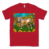 Red Western Charolais Bull With Sunflowers Classic Tee - LillyAllenDesigns