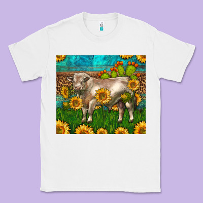 Western Charolais Bull With Sunflowers Classic Tee Designed By Lillyallendesigns
