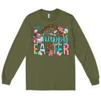Army Green Happy Easter Nurse Easter Day Long Sleeve Tee - HowdyJamesFarm