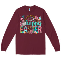 Burgundy Happy Easter Nurse Easter Day Long Sleeve Tee - HowdyJamesFarm