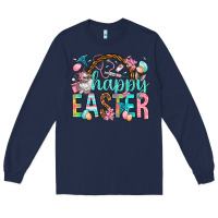 Navy Happy Easter Nurse Easter Day Long Sleeve Tee - HowdyJamesFarm