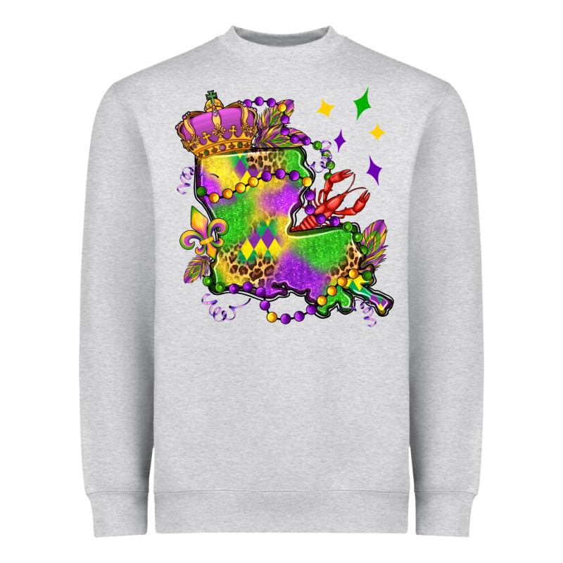 Louisiana Map Mardi Gras Olivia Heavyweight Sweatshirt by OliviaCreatesArt | Teevron
