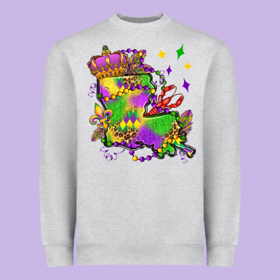 Louisiana Map Mardi Gras Olivia Heavyweight Sweatshirt Designed By Oliviacreatesart