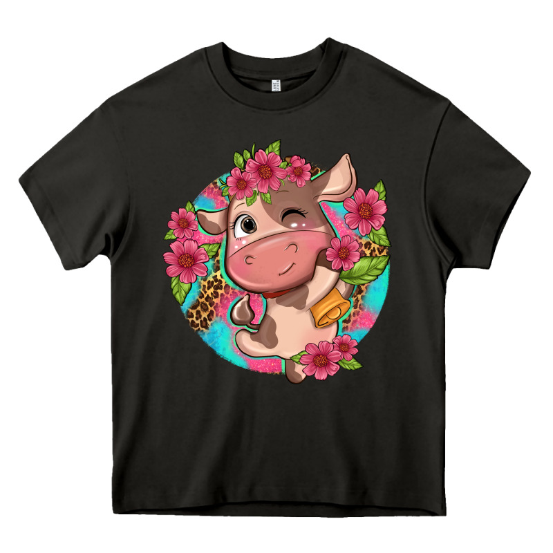 Cute Cow Pink Flowers And Leopard Pattern Heavy Core Tee by NancyCooperArtShop | Teevron