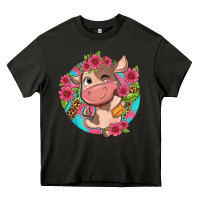 Asphalt cute cow pink flowers and leopard pattern Heavy Core Tee - NancyCooperArtShop