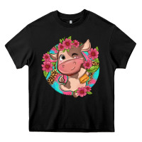 Black cute cow pink flowers and leopard pattern Heavy Core Tee - NancyCooperArtShop