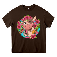 Chocolate Brown cute cow pink flowers and leopard pattern Heavy Core Tee - NancyCooperArtShop