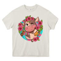 Cream cute cow pink flowers and leopard pattern Heavy Core Tee - NancyCooperArtShop