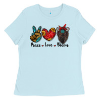 Baby Blue peace love bison Ladies Tee - RanaPortraitStore