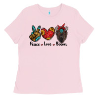 Bubblegum Pink peace love bison Ladies Tee - RanaPortraitStore
