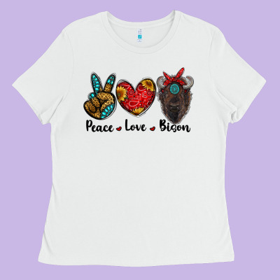 Peace Love Bison Ladies Tee Designed By Ranaportraitstore