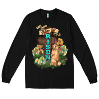 Black He is risen Bunny Cross Easter Day Long Sleeve Tee - HowdyJamesFarm
