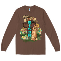 Chestnut He is risen Bunny Cross Easter Day Long Sleeve Tee - HowdyJamesFarm