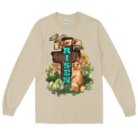 Mushroom He is risen Bunny Cross Easter Day Long Sleeve Tee - HowdyJamesFarm