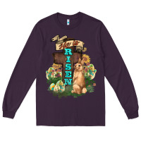 Plum He is risen Bunny Cross Easter Day Long Sleeve Tee - HowdyJamesFarm