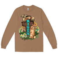 Toasted Coconut He is risen Bunny Cross Easter Day Long Sleeve Tee - HowdyJamesFarm