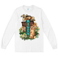 White He is risen Bunny Cross Easter Day Long Sleeve Tee - HowdyJamesFarm