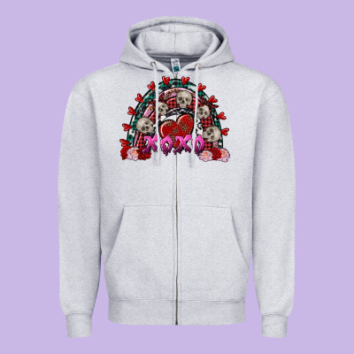 Skull Xoxo Rainbow Valentine's Day Zipper Hoodie Designed By Fadigitalartstudio