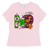Bubblegum Pink halloween np nurse practitioner Ladies Tee - NancyCooperArtShop