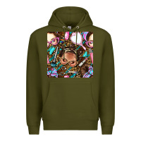 Army Green hairdresser messy bun hand mirror and scissors with leopard and tiger  Premium Hoodie - BundleAndBundleShop