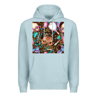 Blue Mist hairdresser messy bun hand mirror and scissors with leopard and tiger  Premium Hoodie - BundleAndBundleShop