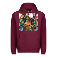 Burgundy hairdresser messy bun hand mirror and scissors with leopard and tiger  Premium Hoodie - BundleAndBundleShop