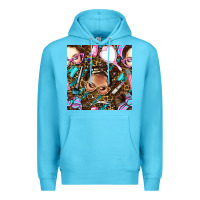 Ocean Blue hairdresser messy bun hand mirror and scissors with leopard and tiger  Premium Hoodie - BundleAndBundleShop