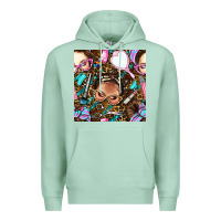 Seafoam hairdresser messy bun hand mirror and scissors with leopard and tiger  Premium Hoodie - BundleAndBundleShop
