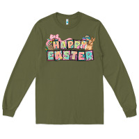 Army Green Happy Easter plate letters Easter Day Long Sleeve Tee - HowdyJamesFarm