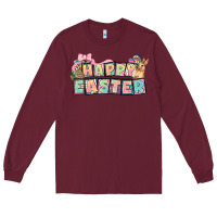 Burgundy Happy Easter plate letters Easter Day Long Sleeve Tee - HowdyJamesFarm
