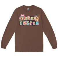 Chestnut Happy Easter plate letters Easter Day Long Sleeve Tee - HowdyJamesFarm