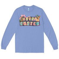 Colony Blue Happy Easter plate letters Easter Day Long Sleeve Tee - HowdyJamesFarm