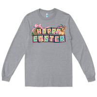 Heather Grey Happy Easter plate letters Easter Day Long Sleeve Tee - HowdyJamesFarm