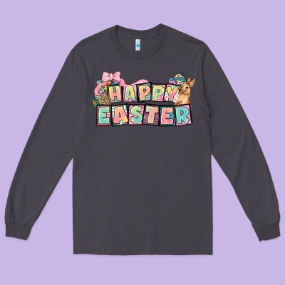 Happy Easter Plate Letters Easter Day Long Sleeve Tee Designed By Howdyjamesfarm