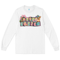 White Happy Easter plate letters Easter Day Long Sleeve Tee - HowdyJamesFarm