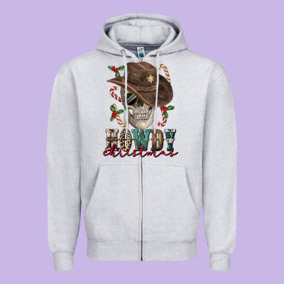 Howdy Christmas Skull Zipper Hoodie Designed By Fadigitalartstudio