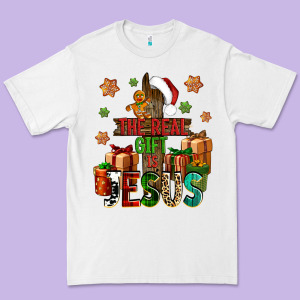 The Real Gift Is Jesus Premium Tee Designed By Nancycooperartshop