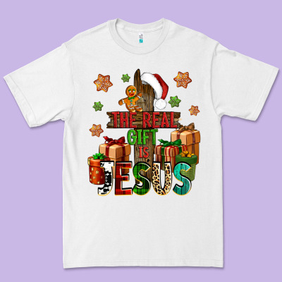 The Real Gift Is Jesus Premium Tee Designed By Nancycooperartshop