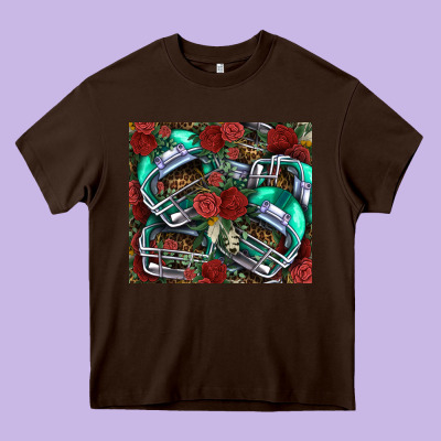 Floral American Football  Helmet Heavy Core Tee Designed By Nancycooperartshop