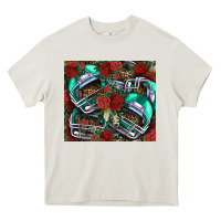 Cream floral american football  helmet Heavy Core Tee - NancyCooperArtShop
