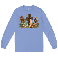 Colony Blue Western rabbit bunny with crosses Easter Day Long Sleeve Tee - HowdyJamesFarm
