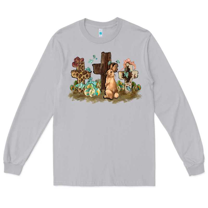 Western Rabbit Bunny With Crosses Easter Day Long Sleeve Tee by HowdyJamesFarm | Teevron